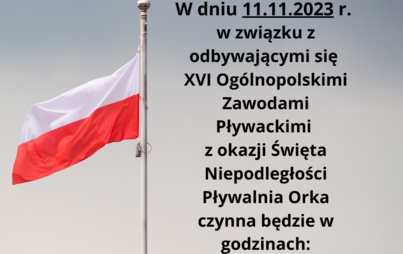 Zdjęcie do 11.11.2023 Pływalnia ORKA czynna w godzinach 16-22