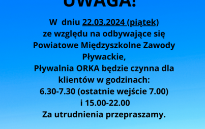 Zdjęcie do Zmiana godzin pracy pływalni w piątek 22 marca!