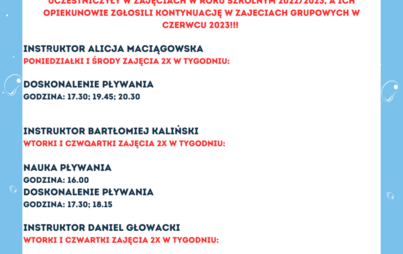 Zdjęcie do ZAJĘCIA NAUKI I DOSKONALENIA PŁYWANIA ROK SZKOLNY 2023/2024